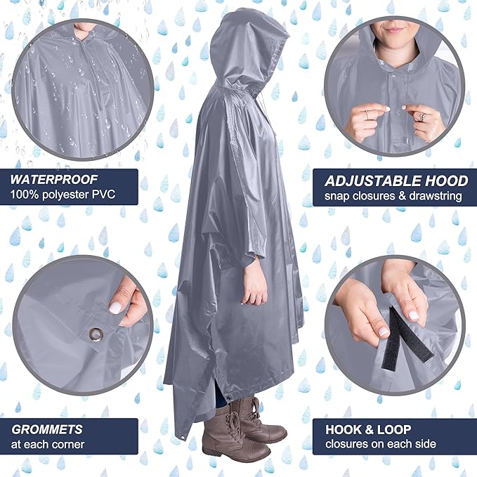 Heavy Duty Rain Poncho for Backpacking, Waterproof Lightweight for Adults, Military, Emergency, Camping, Men, Women
