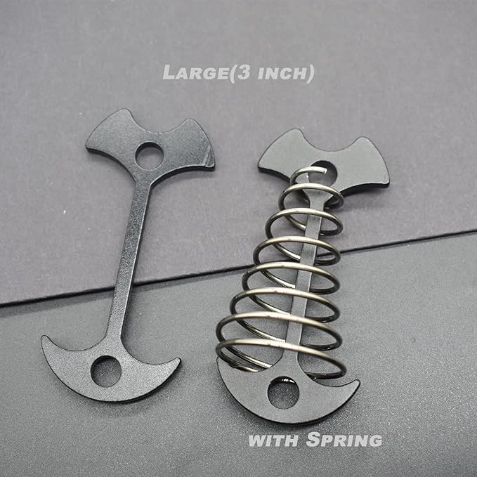 8 pcs Aluminium Alloy 3 inch Fishbone Tent Stakes Deck Anchor Pegs with Spring Rope Buckle Hook Cord Adjuster Tensioner Kit for Camping on Wood Platform Black