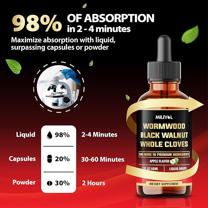 13in1 Wormwood Liquid Drops - 1900mg Black Walnut Wormwood Liquid Extract with Whole Cloves & More - 60 Day Supply - 2 Fl Oz