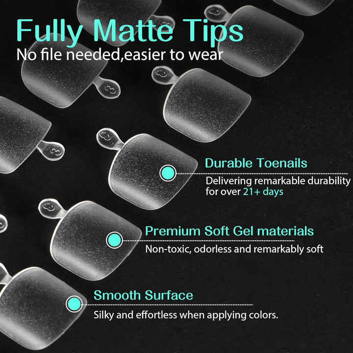 504Pcs Matte Soft Gel Toe Nail Tips | Full Cover for DIY Nail Extensions