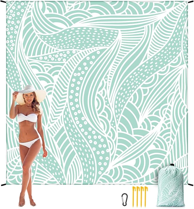 Beach Blanket Waterproof Sandproof Beach Mat 79" X 83" /10'x9'for 2-8 Adults Quick Drying Outdoor Picnic Mat Beach Accessories for Travel, Camping, Hiking