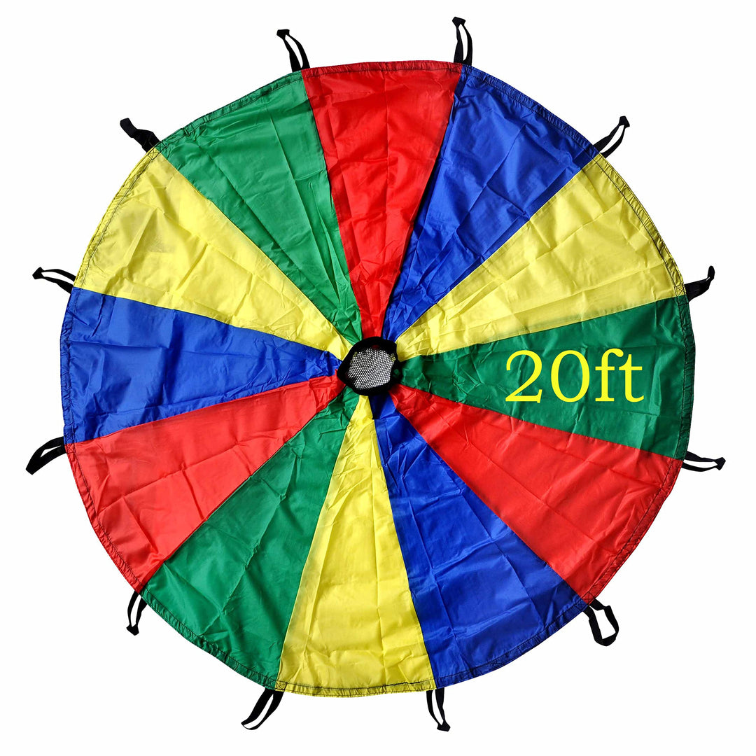 GSi Kids Play Parachute Rainbow Parachute Toy Tent Game for Children Gymnastics Cooperative Play and Outdoor Playground Activities (20 Feet)