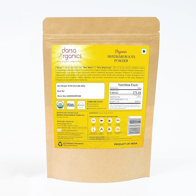 Shatavari Powder 8 oz - Shatavari Organic Powder for Tea & Smoothies, USDA Organic, Asparagus Racemosus for Female Hormonal Balance & Vitality, Nutrient-Rich Ayurvedic Herb from India