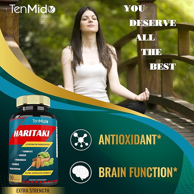 Haritaki Supplements Extract Capsules with Turmeric, Ginger, Fenugreek, Licorice, Black Pepper | Nourishes, Rejuvenates Body, 3 Months Supply