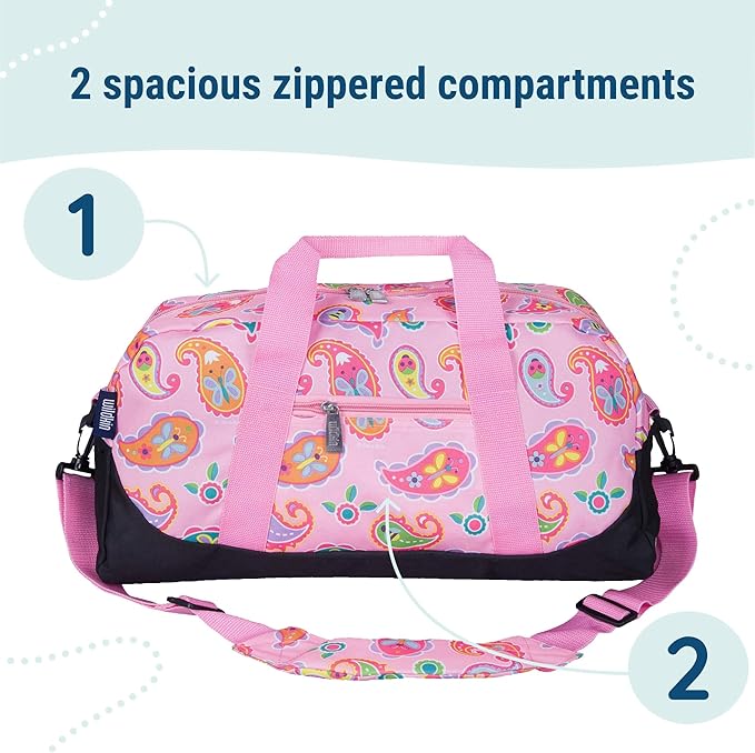 Wildkin Kids Overnighter Duffel Bag – Carry-On Size, Ideal for School & Sleepovers – Paisley