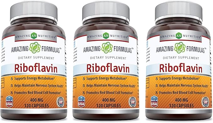 Amazing Formulas Riboflavin 400 mg Capsules | Vitamin B2 Supplement | Non-GMO | Gluten Free | Made in USA (120 Count | 3 Pack)