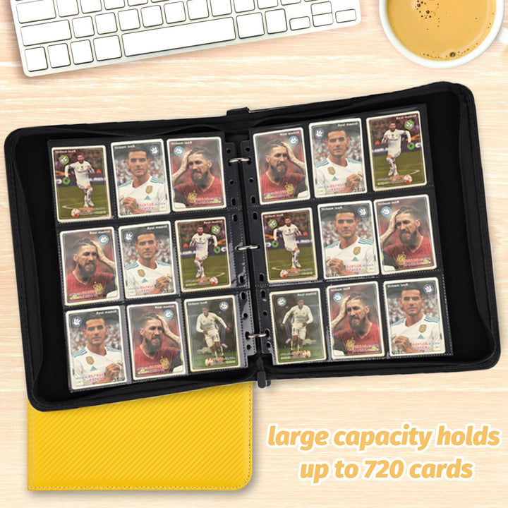 GERMUN 9 Pocket Card Binder, Premium Zip Trading Card Binder, 720 Double Sided Pocket PU Card Collection Binder, Collector Card Album, Card Folder for MTG, TCG, Sports Cards, Game Cards (yellow)