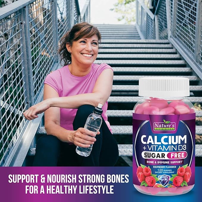 Sugar Free Calcium Gummy Bites Plus 400 IU Vitamin D3, Bone Health & Immune Support, Supports Bone Strength - Chewable Calcium Nutrition Supplement, Non-GMO, Berry Flavor Chews - 120 Gummies