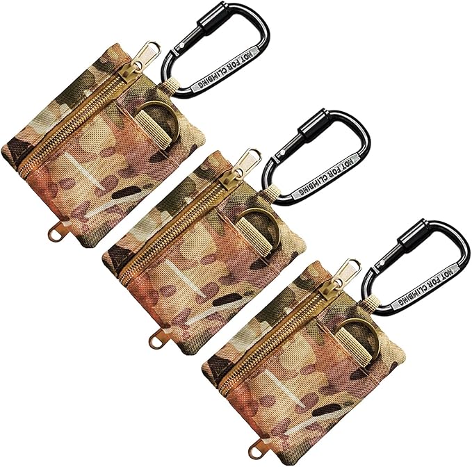 3 Pack Tactical EDC Keychain Pouch with Upgraded D-Ring - Military Mini Molle Utility Organizer for Outdoor, Hiking, Camping, Belt Gear, Zipper Pocket Bag