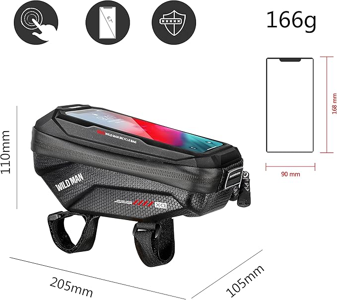 Bike Handlebar Bag, Waterproof Bicycle Frame Top Tube Pouch Pannier Cycling Handlebar Bags Bike Phone Mount Cycle Cell Phone Holder Stand for iPhone 16 15 14 13 Pro Max Samsung Smartphone up to 6.7''