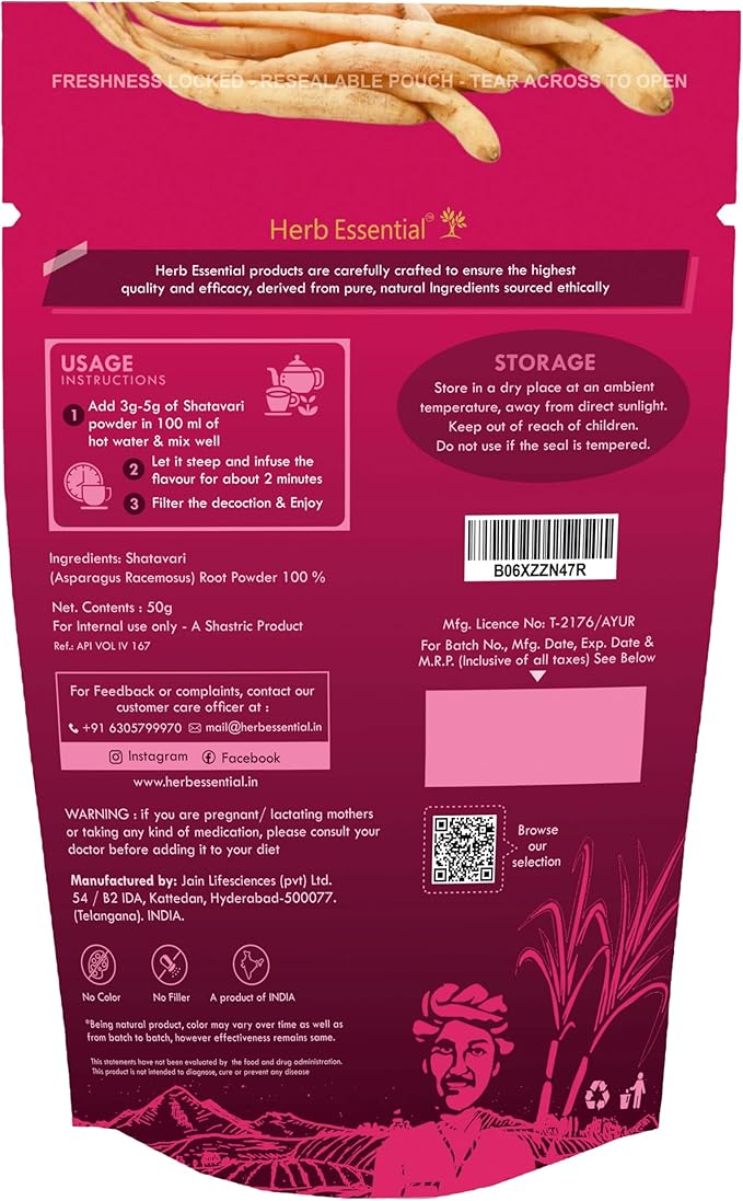 3.52 Ounce 100% Natural Shatavari Powder, Asparagus Racemosus, Pure Ayurvedic Herb for Energy & Vitality, Vegan, No Preservatives, (1.76 Ounce Pack of 2)