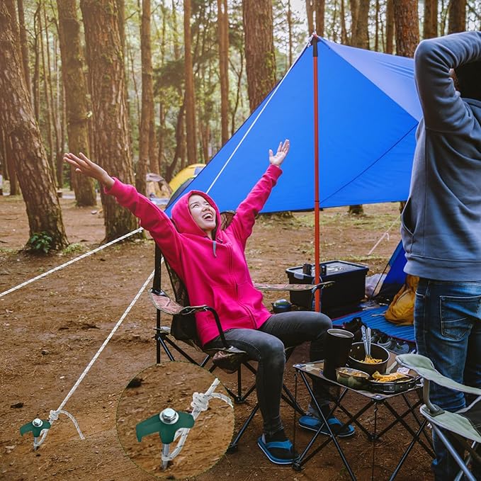 20 Pcs 8'' Screw in Tent Stakes Heavy Duty Camping Stakes Ground Anchors Metal Canopy Stakes Tent Spikes Stake Pegs with 4 x 10 ft Ropes for Sand Hiking Travel with Hex Head Driver(Green)