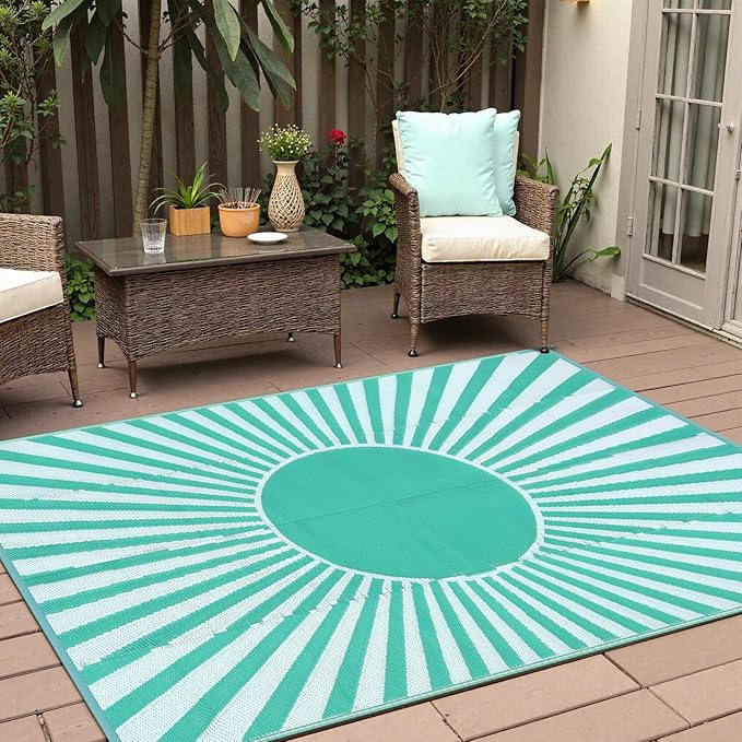Anidaroel Outdoor Area Rug for Patio Clearance 5x8ft Waterproof, Reversible Plastic Straw Rug Outside Rug, Outdoor RV Mat for Camping, Porch, Balcony, Pool Deck, Backyard(Green,5‘x8')
