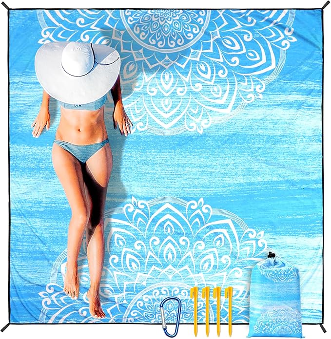 AISPARKY Beach Blanket Waterproof Sandproof, Oversized Large Beach Mat 79" X 83"/120"x108" for 1-8 Adults, Quick Drying&Compact&Lightweight, Picnic Mat Vacation Essentials for Beach Camping Travel