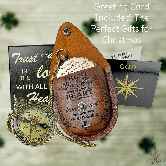 Bible Verse Brass Compass – “Trust in The Lord with All Your Heart” (Proverbs 3:5-6) | Religious Gifts for Men, Women, Boys, Girls, Teens | Daily Encouragement, Easter, Baptism, Faith-Based Keepsake