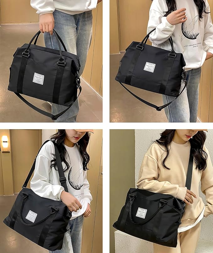 Travel Duffle Bag Weekender Overnight Bag Gym Tote with Dry and Wet Separated Pocket for Women Girls Shoulder Workout Duffel Bag Water Resistant (black)