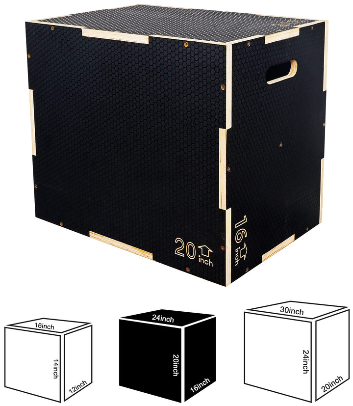 Signature Fitness 3 in 1 Non-Slip Wooden Plyo Box Plyometric Box Jumping Exercise, Multiple Sizes