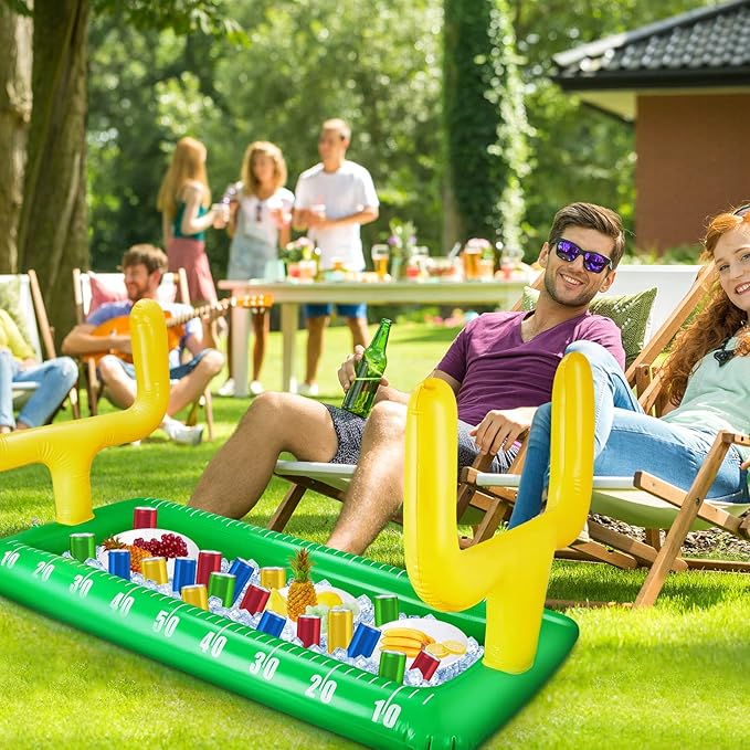 2 Pack Inflatable Football Field Cooler Football Party Drink Cooler Football Party Decor Inflatable Ice Serving Bar for Sports Party Supplies Drink Beer Food, 28 x 53 in
