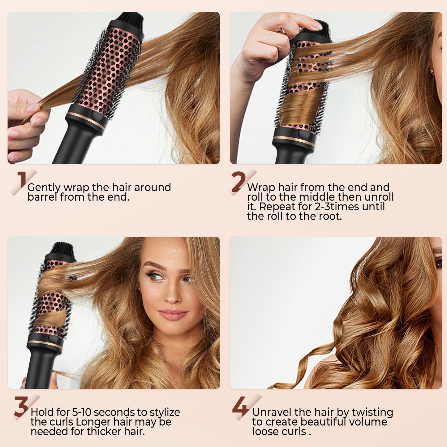 38MM Thermal Brush, Ionic Thermal Brushes, Double PTC Round Brush Heated Curling Iron Temp 120-200°C, Heat Brushs, Volumative Therma Brushes, Create Root Volume & Loose Curls