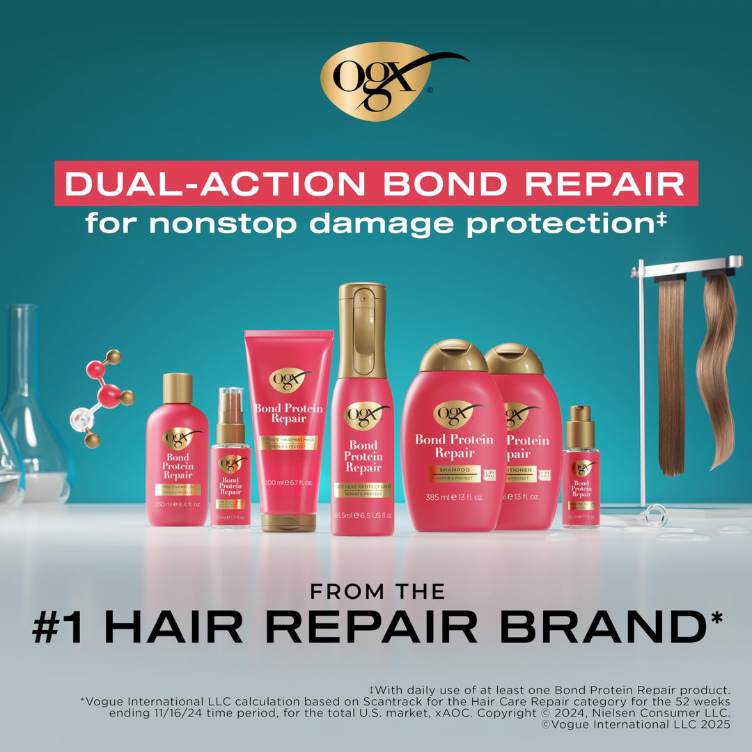 OGX Repair & Protect Bond Protein Repair Conditioner, Lightweight Conditioner Targets Damaged Areas of Hair for Effective Bond Repair, Sulfate-Free Surfactants, 13 fl. oz