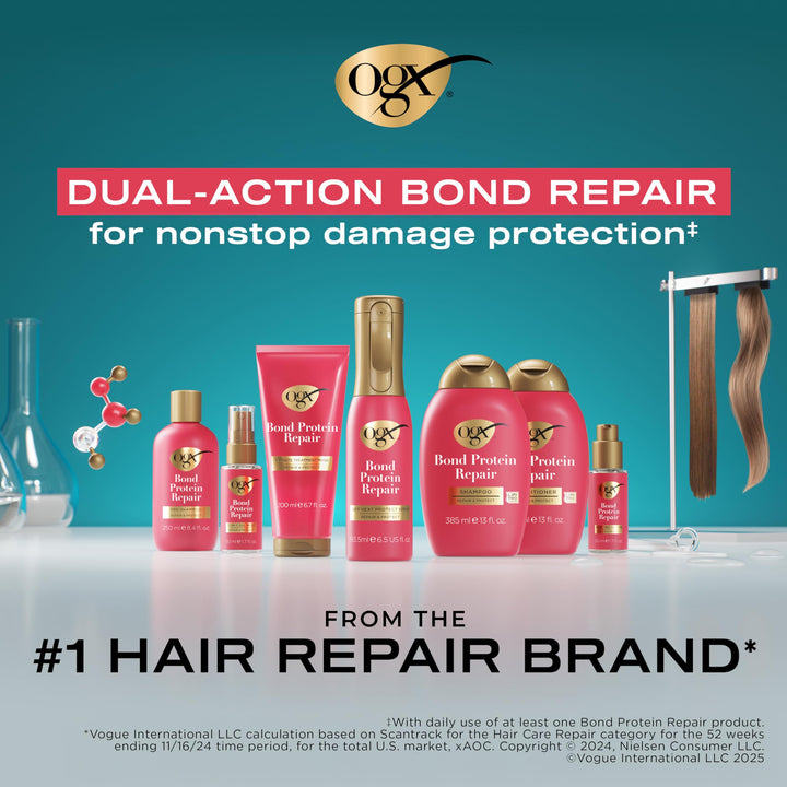 OGX Repair & Protect Bond Protein Repair Conditioner, Lightweight Conditioner Targets Damaged Areas of Hair for Effective Bond Repair, Sulfate-Free Surfactants, 13 fl. oz