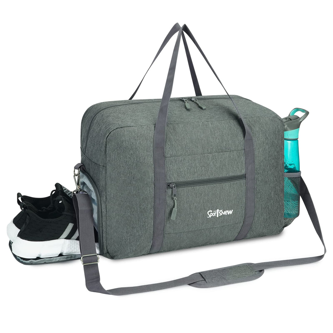 Sports Gym Bag with Wet Pocket & Shoes Compartment, Travel Duffel Bag for Men and Women Lightweight, Gray, Updated