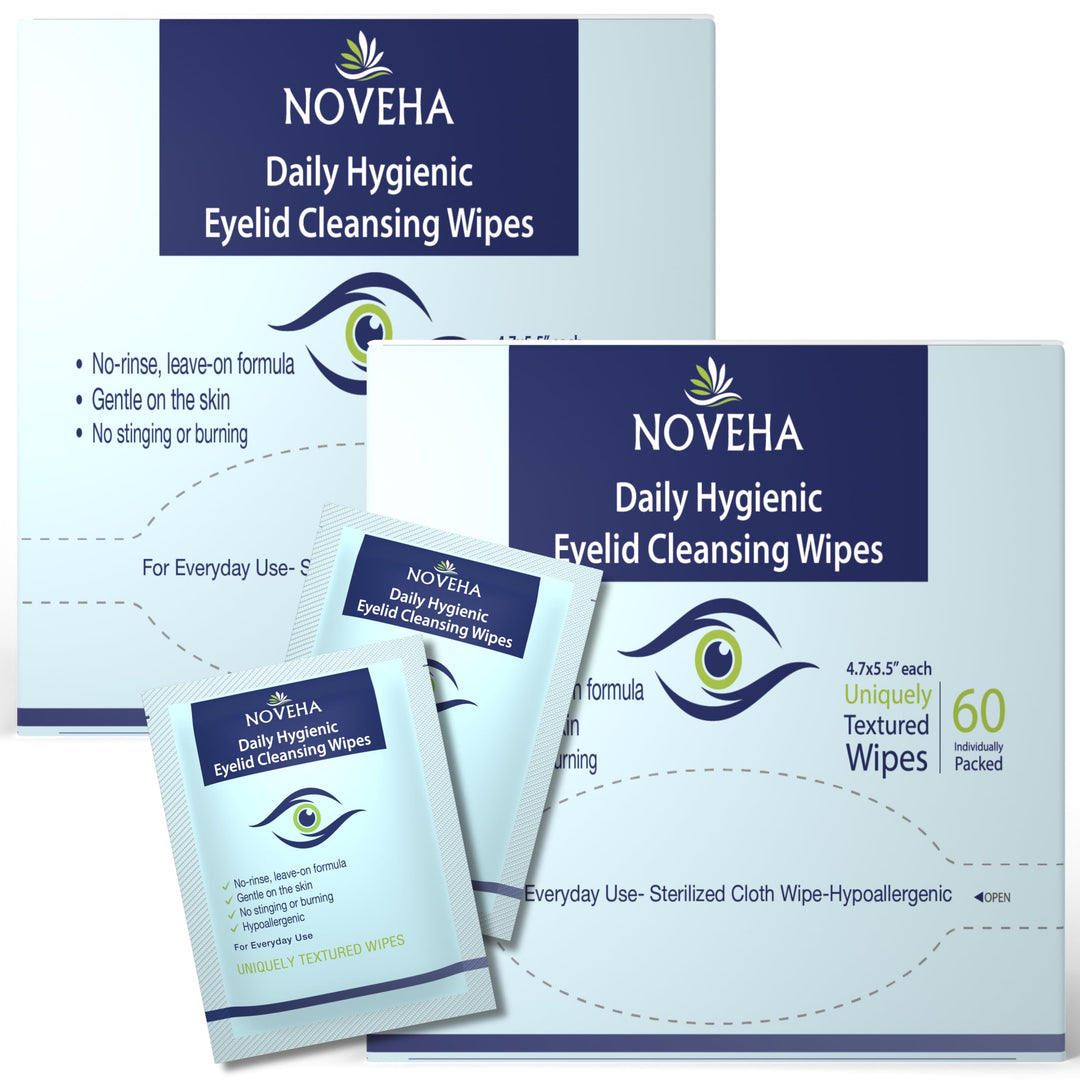 Noveha 120Pcs Daily Hygienic Eyelid & Lash Wipes | 120 Individually Wrapped Cleansing Eyelash Wipes - For Blepharitis & Itchy Ey