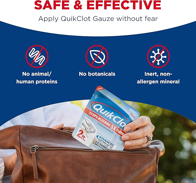 Adventure Medical Kits QuikClot Gauze - for Emergency Survival Kit, Doomsday Prepping Supplies & More - Stops Bleeding Fast with Kaolin - Flexible Hemostatic Medical Gauze - 3" x 24"