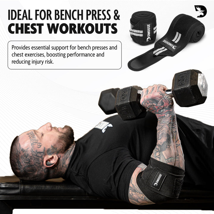 DMoose Fitness Elbow Wraps for Weightlifting, Bench Press, Cross Training & Powerlifting for Men and Women - 40" Nylon (Pair) Elbow Straps - Increases Stability of Joints and Support Injury Recovery