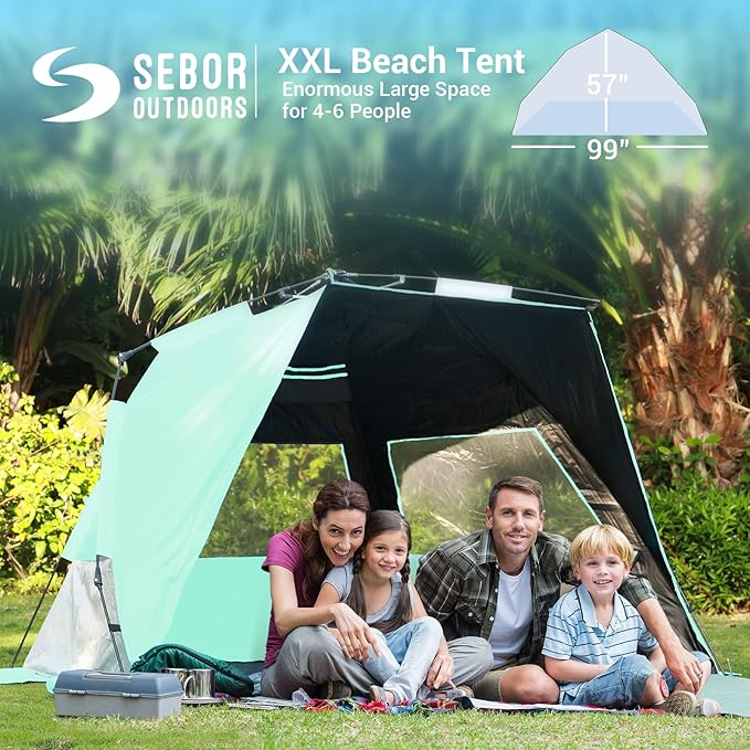 Beach Tent, Deluxe XL Pop-up Beach Tent for 4-6 Person, UPF 50+ with Dark Shelter Technology, Easy Set Up and Portable Beach Tent Sun Shelter