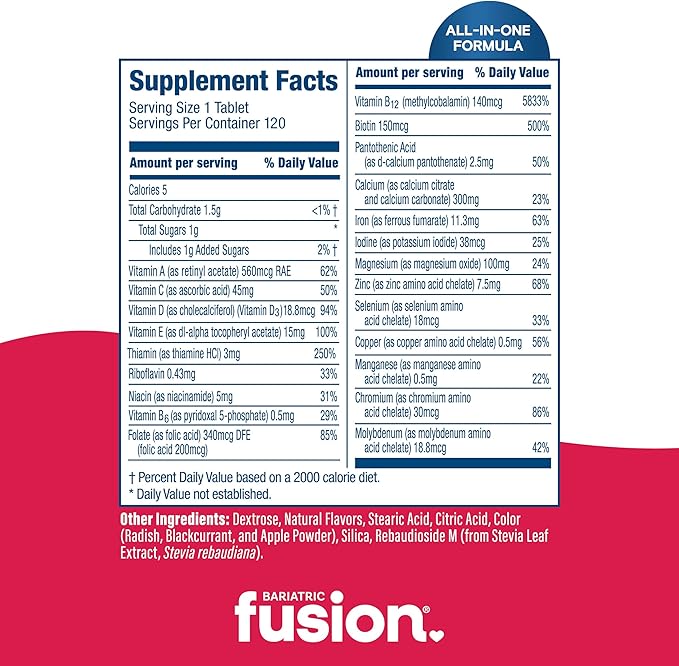 Bariatric Fusion Bariatric Multivitamin with Iron Complete Chewable | Strawberry | Post Bariatric Vitamins for Gastric Bypass and Sleeve Gastrectomy | One Month Supply