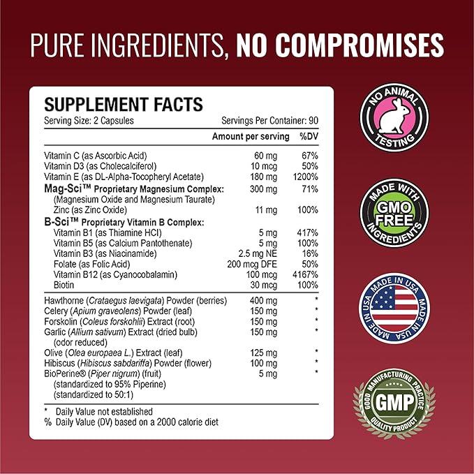 Approved Science Bloodsyl - Supports Blood Flow - Hawthorn Berry, Magnesium, BioPerine - Vegan - 180 Capsules - Pack of 2