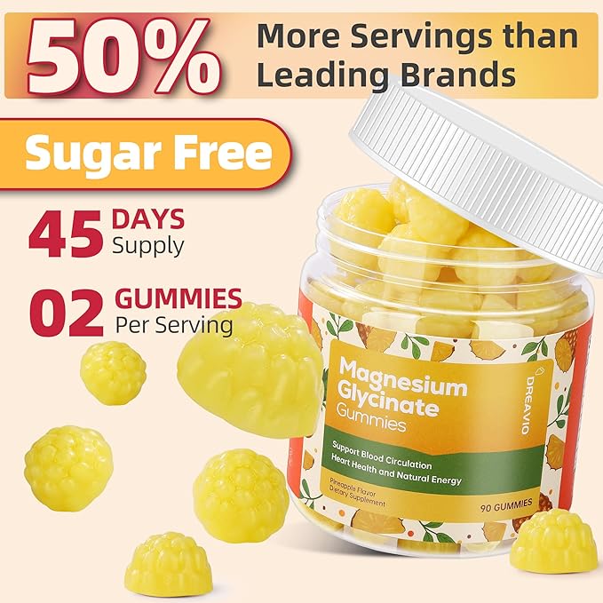 90 Count Magnesium Glycinate Gummies 400mg w/Ashwagandha Supplement - Sugar Free Zinc Magnesium Glycinate Supplement Ashwagandha Gummies for Adults Pineapple Gummies
