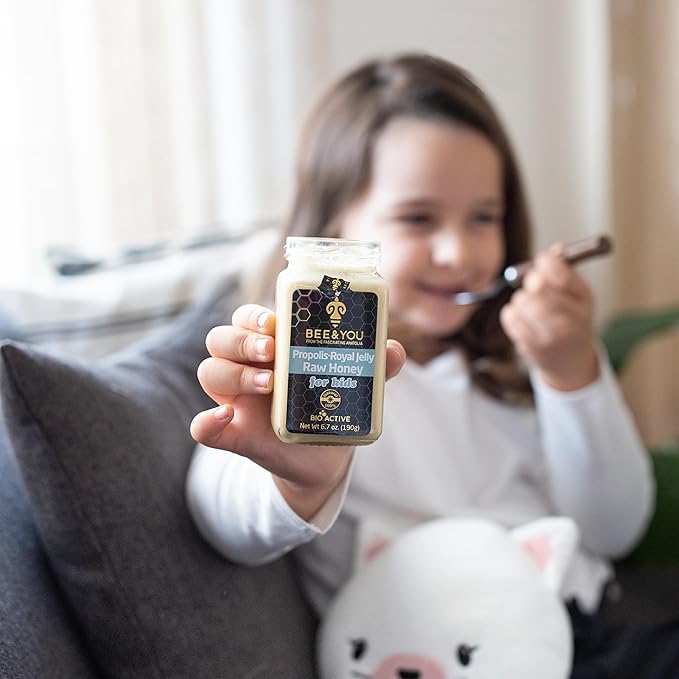 Bee and You Royal Jelly Raw Honey For Kids, Propolis Extract, 100% Natural Superfood, Ultra Pure, Immune Support Supplement, Antioxidants, Keto, Paleo, Gluten-Free, 6.7 oz