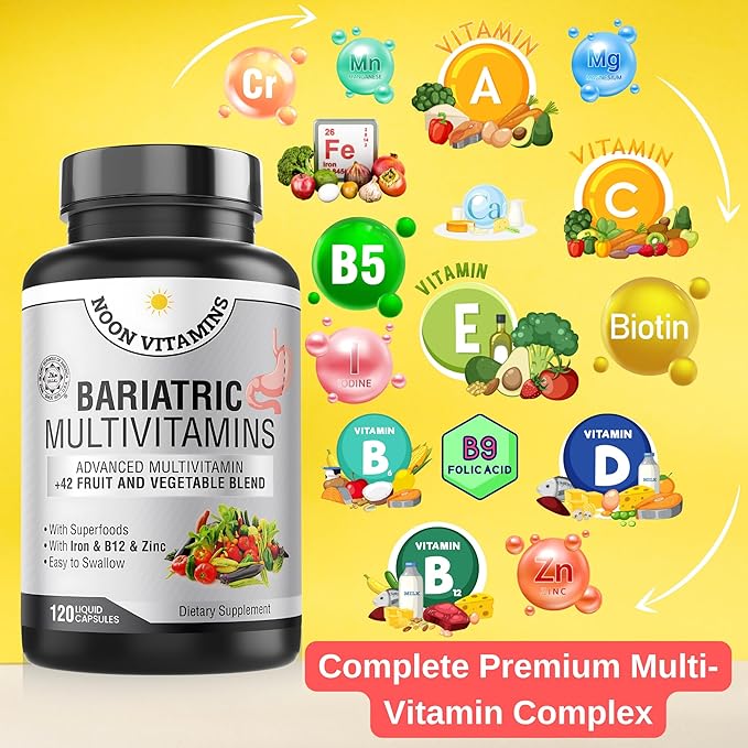 Bariatric Multivitamin with Iron for Women & Men - All-in-One 42 Superfood Blend for Energy & Immune Support - Post-Surgery Recovery, Easy-to-Swallow, Halal, Made in USA (120 Capsules)