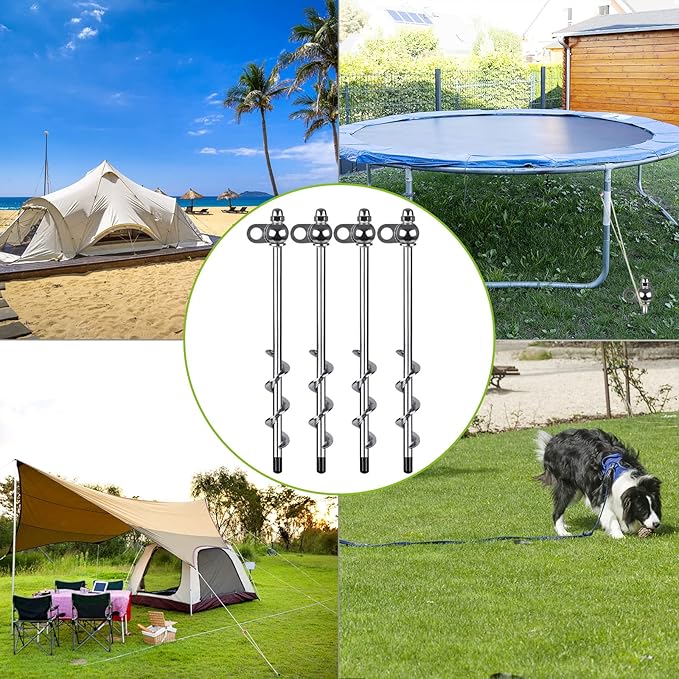 12 Inch Ground Anchors, 4 Pcs Heavy Duty Tent Stakes, Easy to Install and Reusable, for Camping Tents, Trampolines, Sheds, Swing Sets, Securing Animals