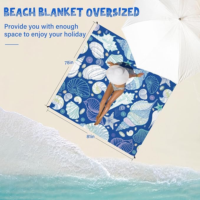 Beach Blanket Waterproof Sandproof 1-7 Adult Oversized 78 '' × 81 '' Lightweight Durable Compact Sand Free Beach Mat for Travel Camping Hiking Picnic Blanket Extra Large