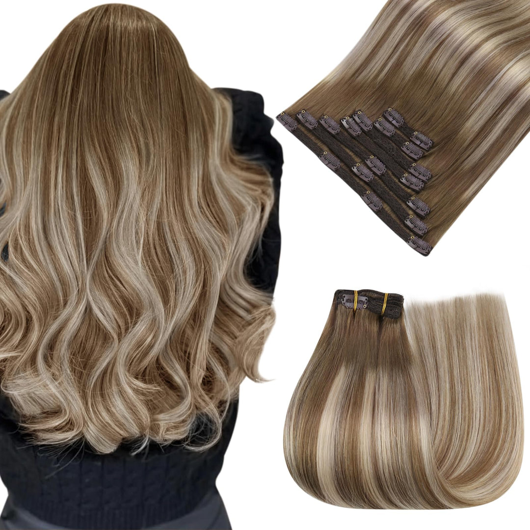 Easyouth Clip In Extensions Brown Balayage Natural Hair Extensions Clip Ins Chestnut Brown Balayage Platinum Blonde Soft And Smo