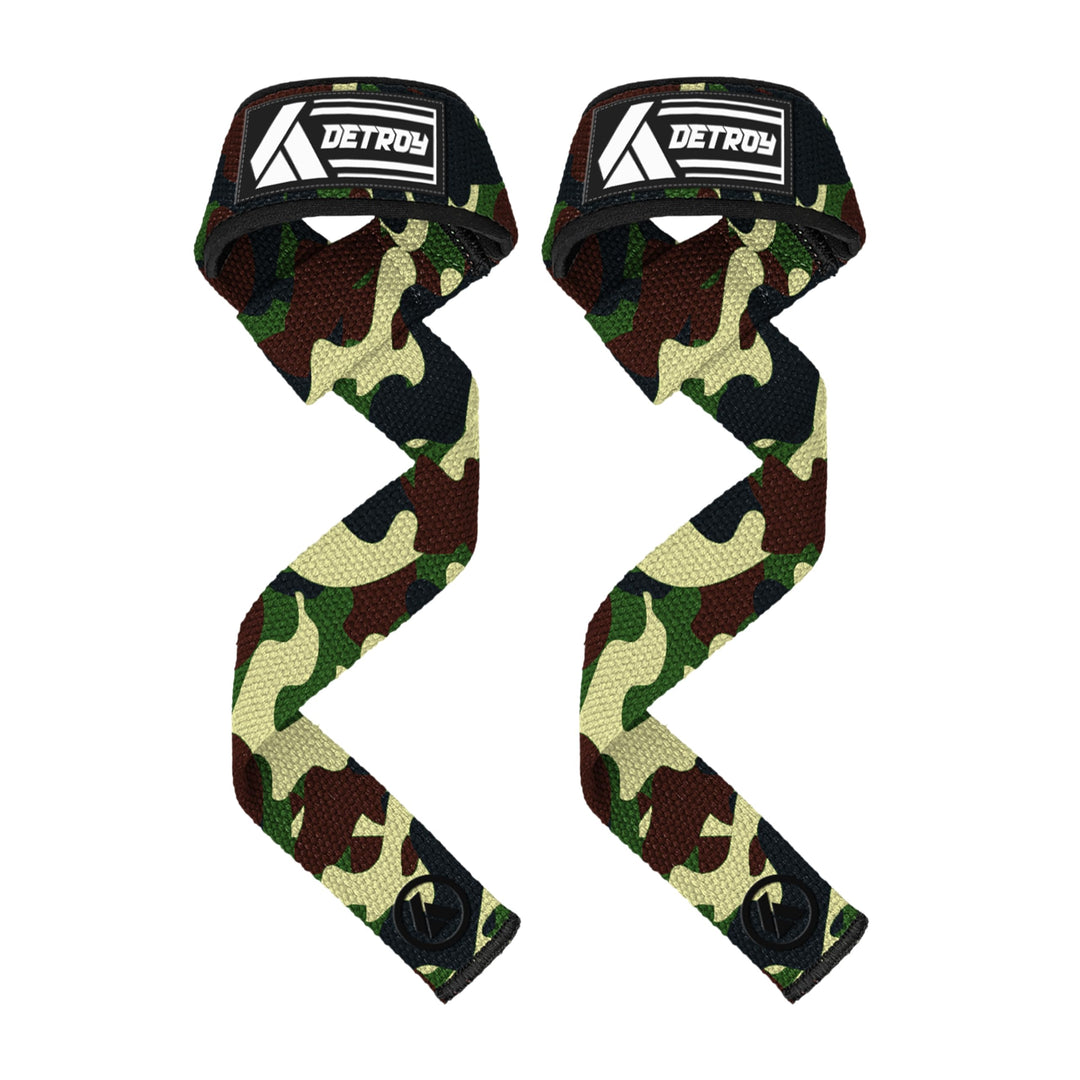 Detroy® Lifting Wrist Straps for Weightlifting, Deadlifts, Bodybuilding, Powerlifting, Gym Strength Training Workouts - Padded Neoprene with 24 inch Webbing Cotton with Silicone Grip for Men & Women (Camo)