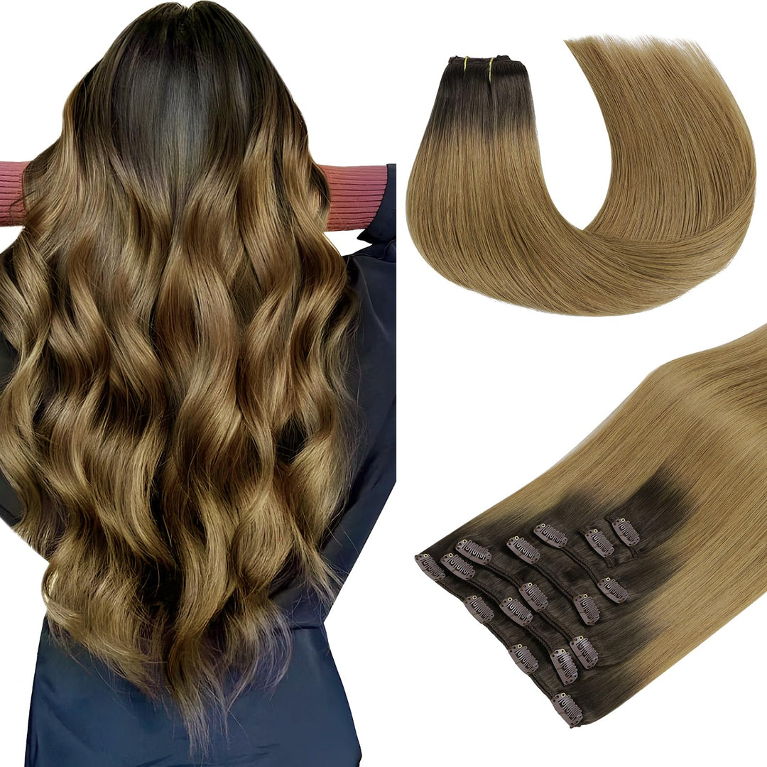 Maxita Hair Extensions Clip In Human Hair, 7Pcs 120G Ash Dark To Light Chestnut Brown 22 Inch,Clip In Hair Extensions Real Human