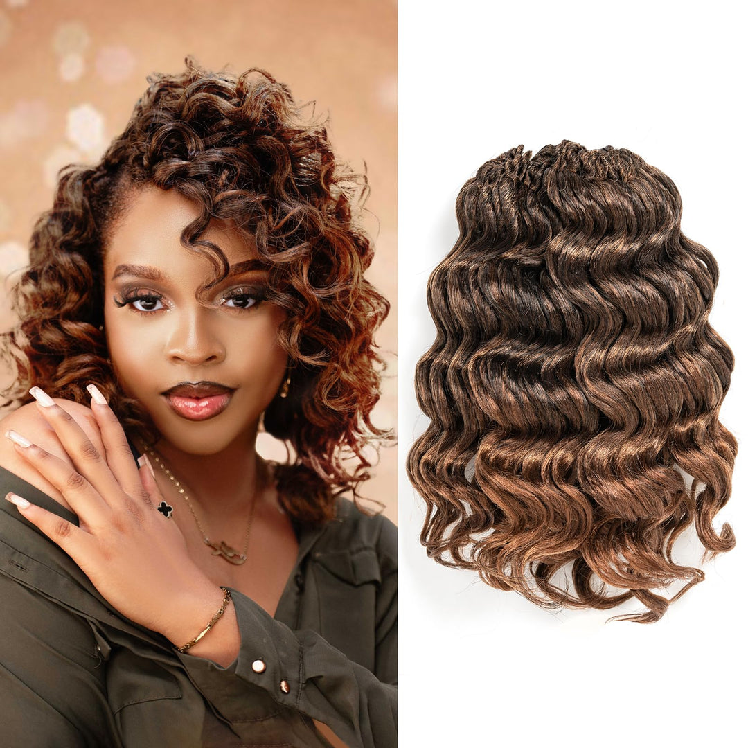 Toyotress Ocean Wave Crochet Hair - 9 Inch 8 Packs Ombre Brown Crochet Braids Deep Twist Synthetic Braiding Hair Extensions (9 I