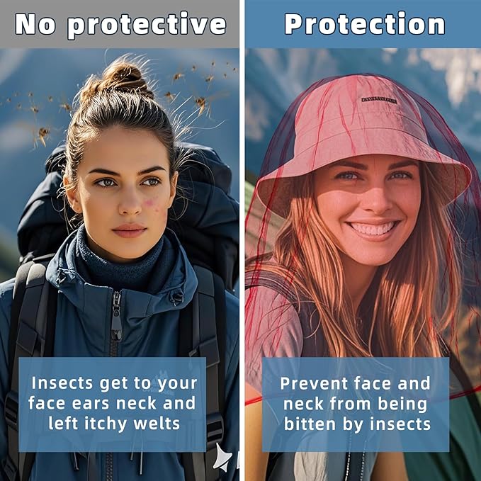 2 Pack Ultra Large Mosquito Net 42x25 Inches Mosquito Head Net Oversized Insect Netting Bug Net Fits Most Hats for Gardening Hiking Fishing Traveling(Pink)