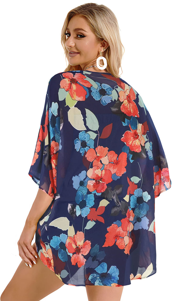 Summer Kimono Cardigan for Women Sheer Light Tops Casual Open Front Swimwear Shirts Beach Cover ups (Oil Blue,S)