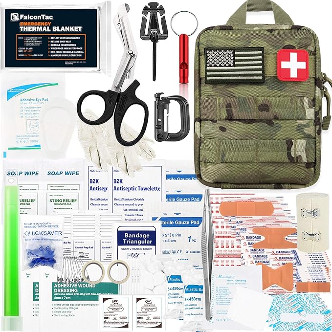 200 Pieces First Aid Kit IFAK Survival Kit Molle System Compatible Pouch, Emergency Kit Gift for Men, Dad, Husband, for Outdoor, Camping, Hunting, Hiking, Home, Earthquake, Disasters