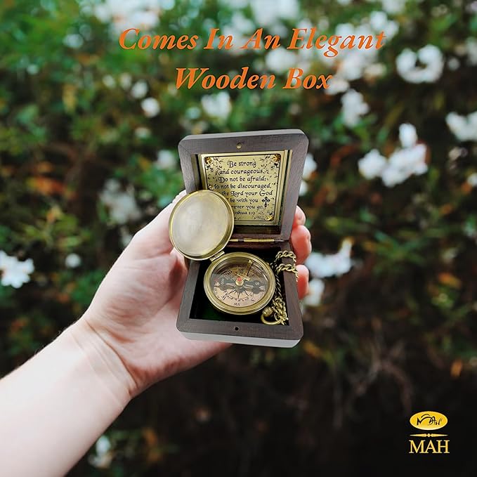 Bible Verse Brass Compass – “Be Strong and Courageous” (Joshua 1:9) | Christian Gift for Graduation, Baptism, Confirmation – Religious Keepsake for Boys, Girls, Teens, Men, Pastors & Church Events