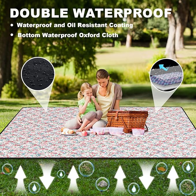 60x80'' Picnic Blankets Extra Large Waterproof Sand Repellent Packable Outdoor Beach Park Grass Stadium Meditation Mat Summer Campers Backpack Gadgets Rv Vacation Organization Gifts for Couple