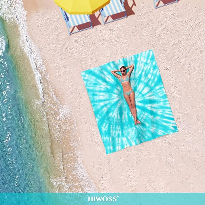 Beach Blanket Waterproof Sandproof Oversized 95”x 80”,Sand Free Beach Mat with Corner Pockets,Portable Mesh Bag for Beach Festival,Picnic,Travel and Outdoor Camping (Tiffany)