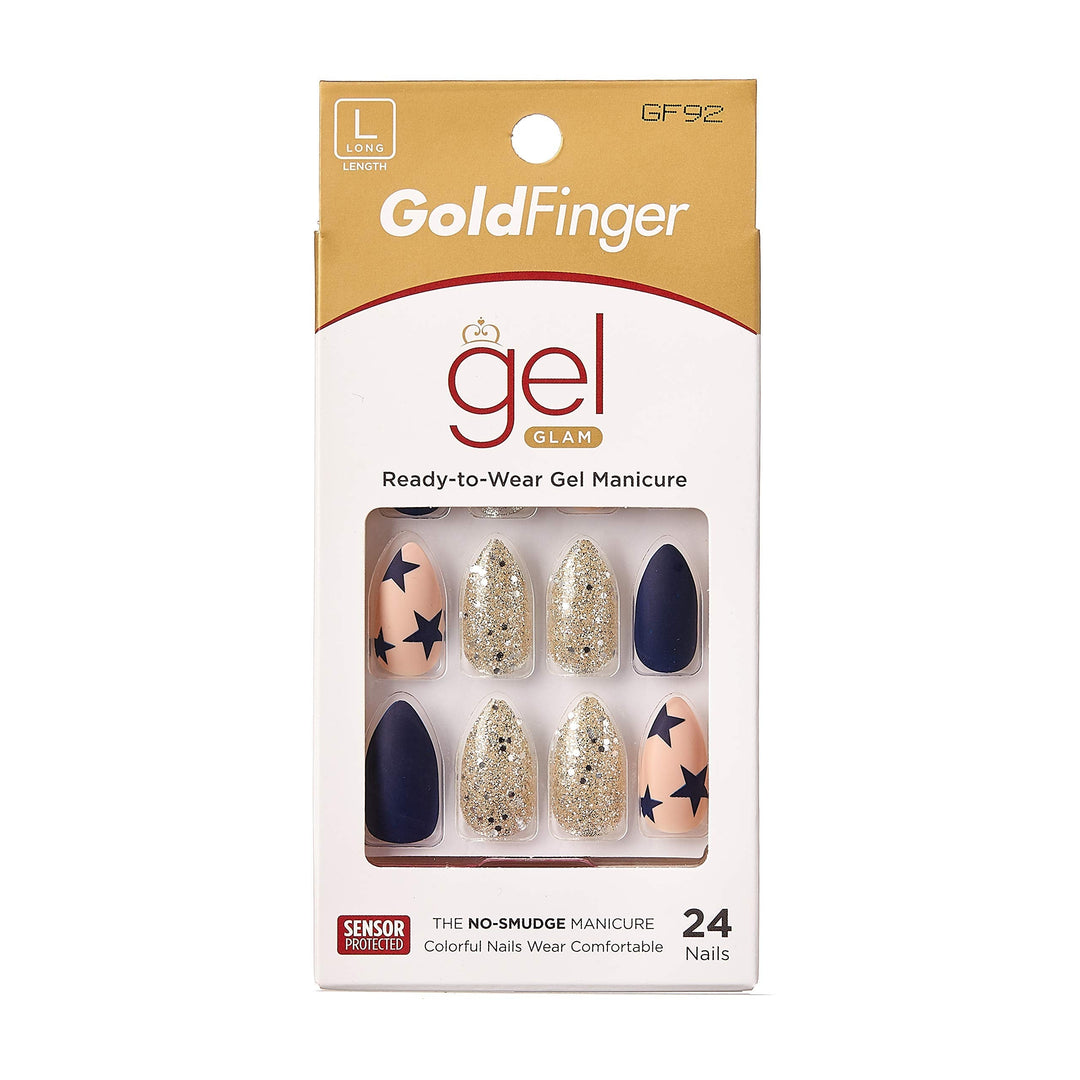 Gold Finger Full Cover Nails Gel Glam Ready to Wear Gel Manicure Long Nails