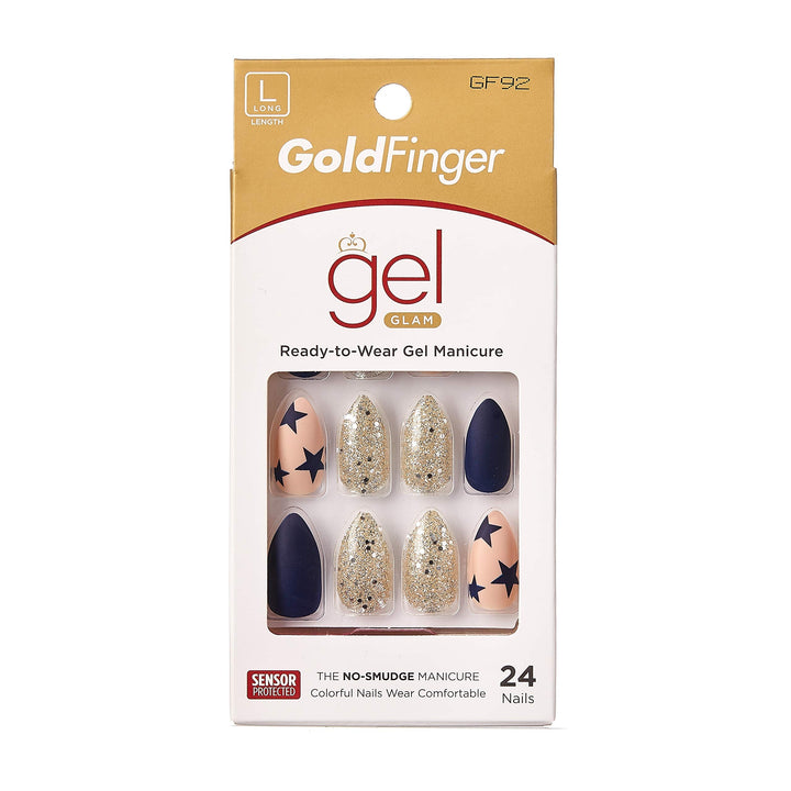 Gold Finger Full Cover Nails Gel Glam Ready to Wear Gel Manicure Long Nails