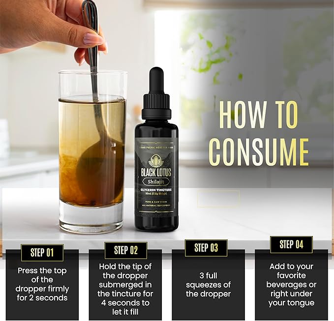 Black Lotus Pure Shilajit Resin Liquid Tincture, 50ml, 100% Pure Natural Shilajit for Men & Women with Amino Acids, 175mg Fulvic Acid, 85 Ionic Trace Minerals, for Immune Support, Focus, Energy